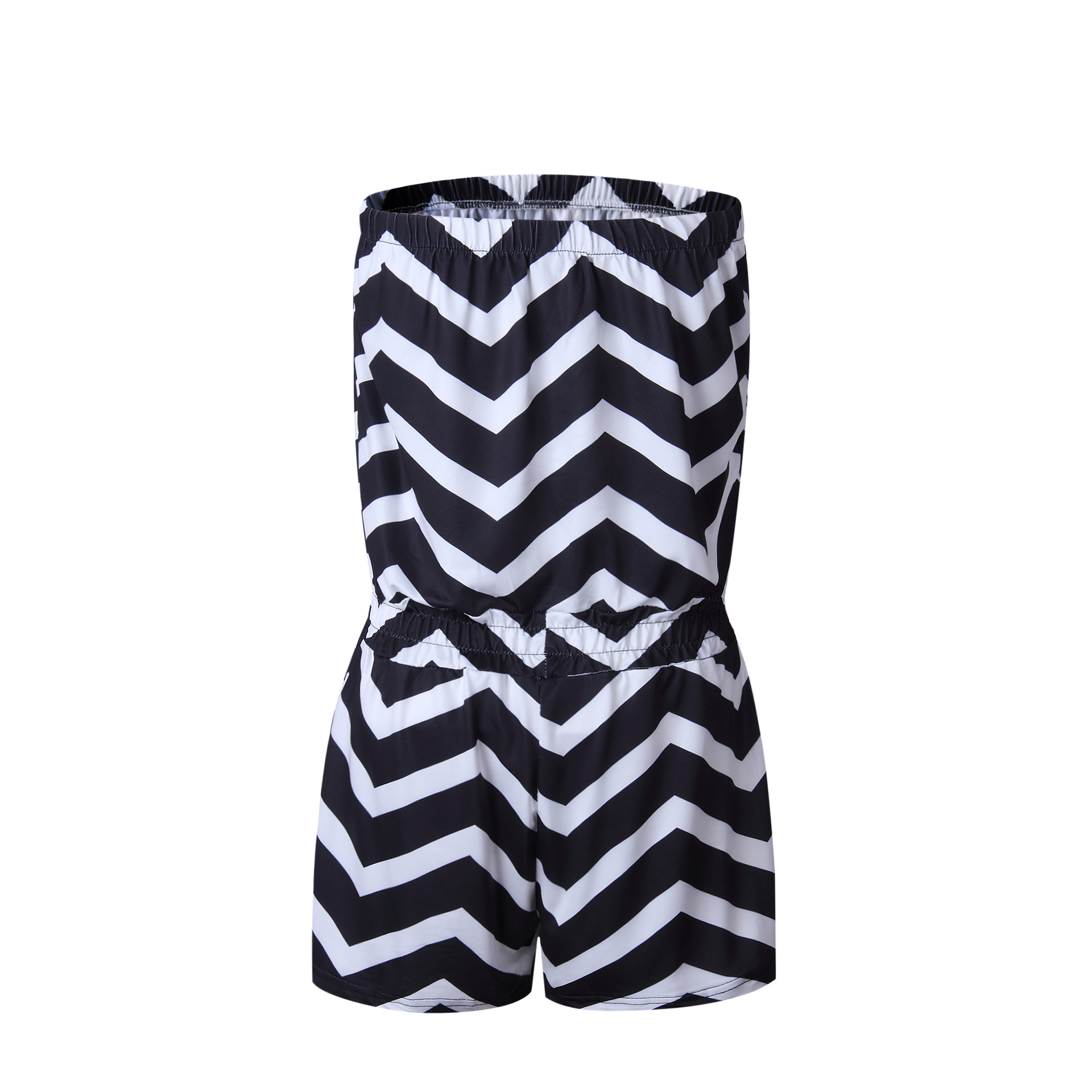 SZ60133-1 Strapless Pocket Zigzag Striped Romper
